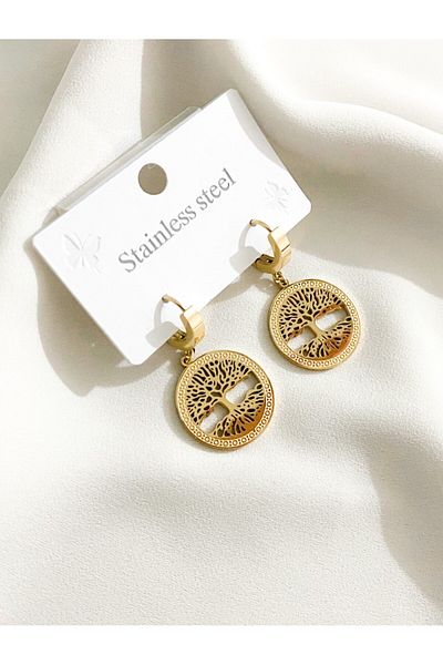 Defa Aksesuar Tree of Life Steel Earrings No Darkening No Fading