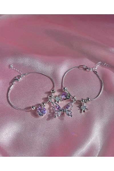 AŞIK ACCESSORIES 2 Pieces Steel Butterfly Friendship Bracelet - with Magnet