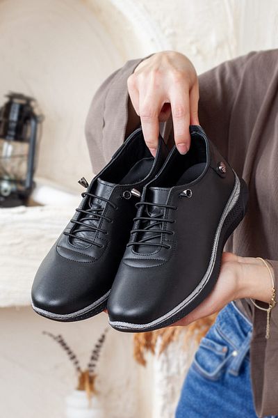 Adım Adım Women's Black Genuine Leather Orthopedic Shoes