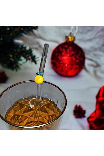 nazarboncuğu Set of 6 Glass Lemon Figured Straws