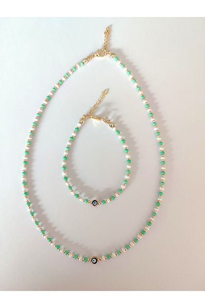Svc Accessories Green White Beaded Jewelry Set