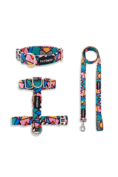 PATİMİO Colorful Köpek Göğüs, Boyun Ve Gezdirme Tasma Seti