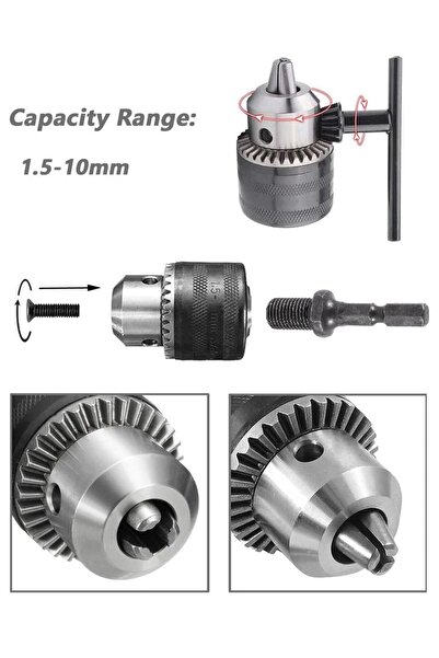 Depolife hex adaptörlü matkap mandreni 1/4 altıgen şaftlı 10mm 3/8 anahtarlı metal mandren anahtarlı