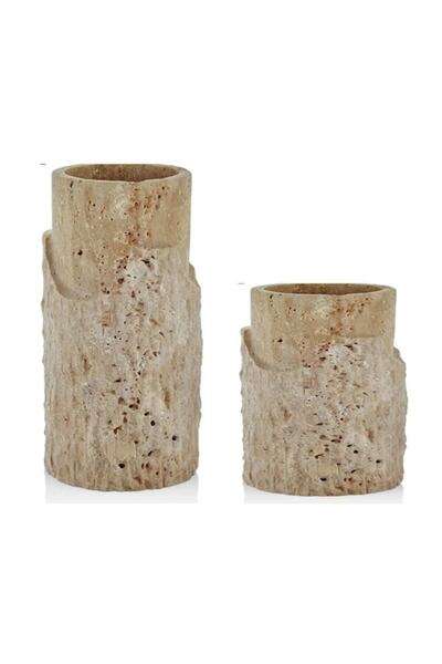 MIARIK DESIGN & DEKORASYON Dekoratıf Traverten Bej Rengı 2lı Patlatma Mermer ...