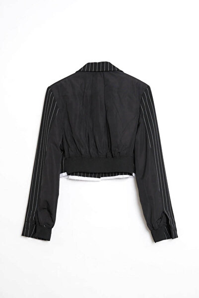 Robin LAURA ÇİZGİLİ CROP BLAZER CEKET SİYAH