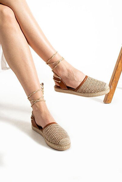 HVZ Exclusive Kadın Hasır Taban Bilekten Bağlamalı Espadril Rahat ve Ergonomik Ayakkabı