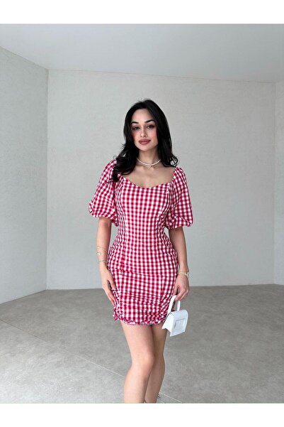 popibutik Pötikareli Kırmızı Mini Elbise