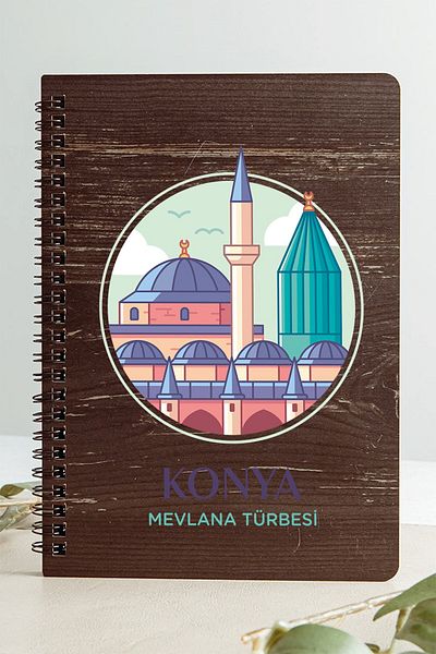 SaltanArt Konya Mevlana Türbesi City Design Caiet din lemn cu copertă din hârtie Kraft Cadou special de design