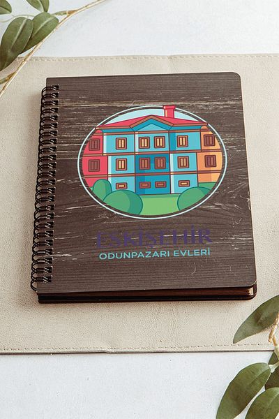 SaltanArt Eskişehir Wood Market Houses City Design Caiet din lemn de acoperire Hârtie Kraft Cadou cu design special