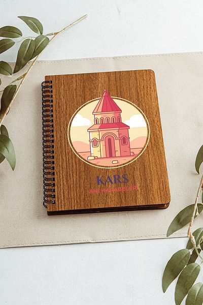 SaltanArt Kars Ani Ruins City Design Ξύλινο Κάλυμμα Σημειωματάριο Kraft Χαρτί Ειδικού Σχεδιασμού Δώρο