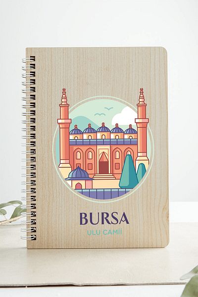 SaltanArt Moscheea Bursa Ulu City Design Caiet din lemn Hârtie Kraft Design special Cadou