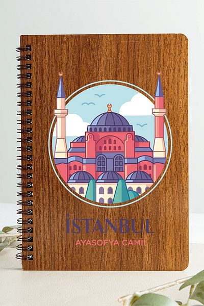 SaltanArt Moscheea Hagia Sofia din Istanbul Designul orașului Caiet cu copertă din lemn Hârtie Kraft Cadou cu design special