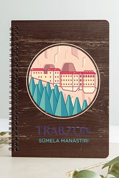 SaltanArt طرابزون سوميلا دير مدينة تصميم غطاء خشبي دفتر كرافت ورقة تصميم خاص هدية