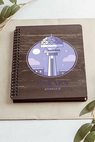 SaltanArt أنقرة آتا تاور سيتي تصميم غطاء خشبي دفتر كرافت ورقة تصميم خاص هدية