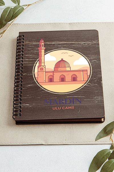 SaltanArt Mardin Ulu Moscheea City Design Caiet din lemn Hârtie Kraft Design special Cadou