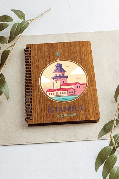 SaltanArt Turnul Fecioarei din Istanbul Design Oraș Caiet din lemn Hârtie Kraft Design special Cadou