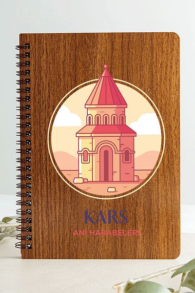 SaltanArt Kars Ani Ruins City Design Ξύλινο Κάλυμμα Σημειωματάριο Kraft Χαρτί Ειδικού Σχεδιασμού Δώρο