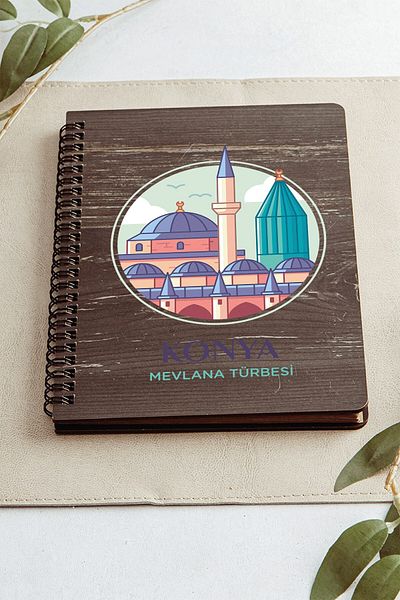 SaltanArt Konya Mevlana Türbesi City Design Caiet din lemn cu copertă din hârtie Kraft Cadou special de design