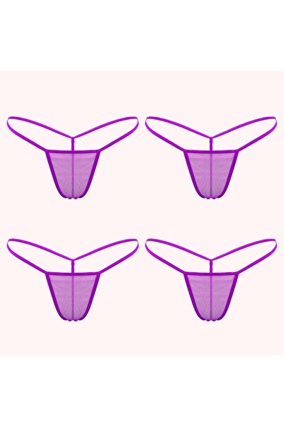 Maly Love Дамски лилав комплект от 4 броя дантелени стринги с връзки на гърба