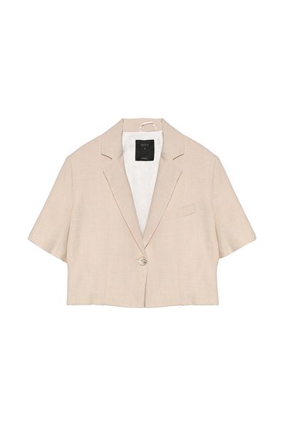 Quzu Padded Crop Blazer Jacket Natural