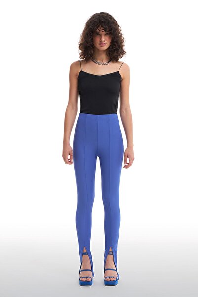 Quzu Beli Lastikli Yırtmaçlı Pantolon Koyu Mavi