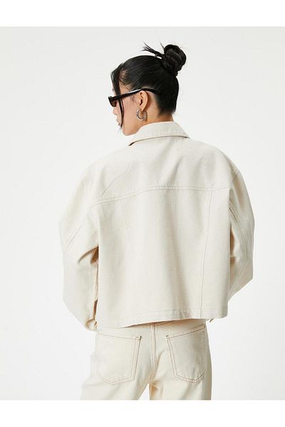 Koton Denim Jacket Comfortable Fit Applique Double Pocket Shirt Collar