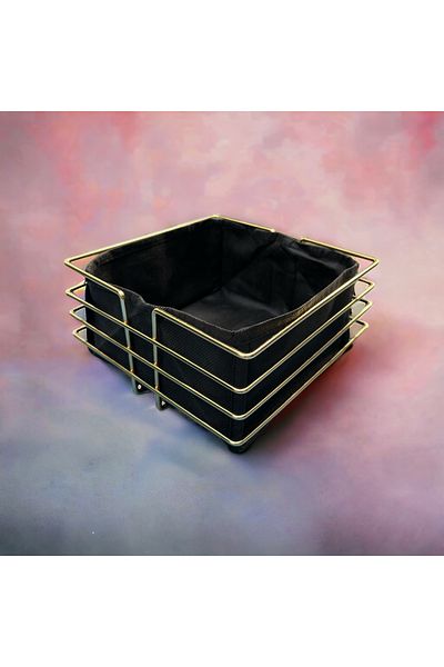 BathFiesta Metal Striped Gold Bread Holder, Stylish Black Fabric Gold Metal Striped Bread Holder
