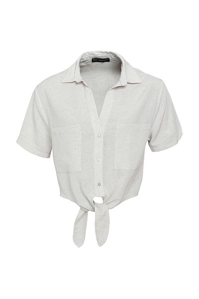 Quzu Linen Tie Detailed Shirt Natural
