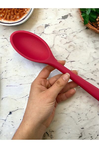 Multiamo Hard Tip Heat Resistant Fireproof Non-Stick Silicone Long Spoon 28 Cm + Short Spoon 22 Cm / 2 Pcs