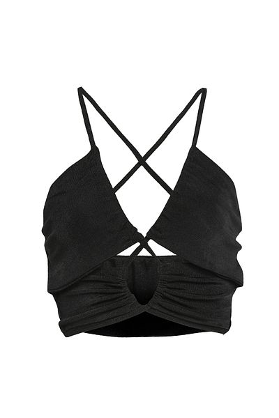 Quzu Cross Back Crop Blouse Black