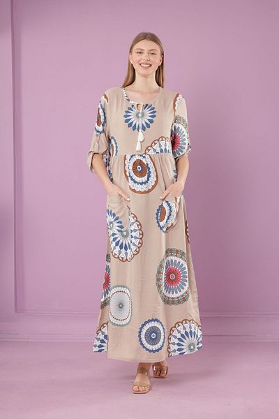 mervemoda Γυναικείο μακρύ φόρεμα βισκόζης - γιακάς και τσέπες