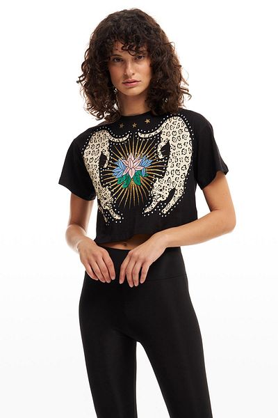 Quzu Shiny Printed T-Shirt Black