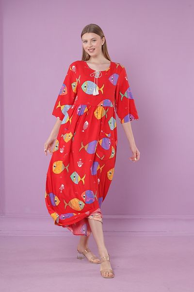 mervemoda Rochie lungă de damă, țesută din viscoză, cu buzunar, cu guler