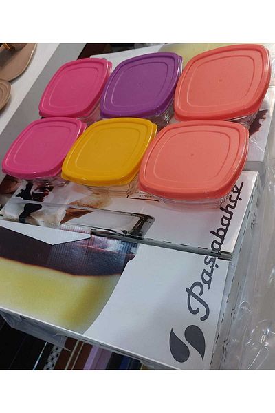 Paşabahçe 53662 New Pudding Colorful Glass Storage Container with Lid 6 Pieces Breakfast 310cc