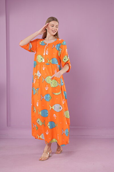 mervemoda Γυναικείο μακρύ φόρεμα με λαιμόκοψη με υφαντό βισκόζη