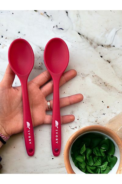 Multiamo Hard Tip Heat Resistant Fireproof Non-Stick Silicone Short Deep Spoon 20 Cm / 2 PCS