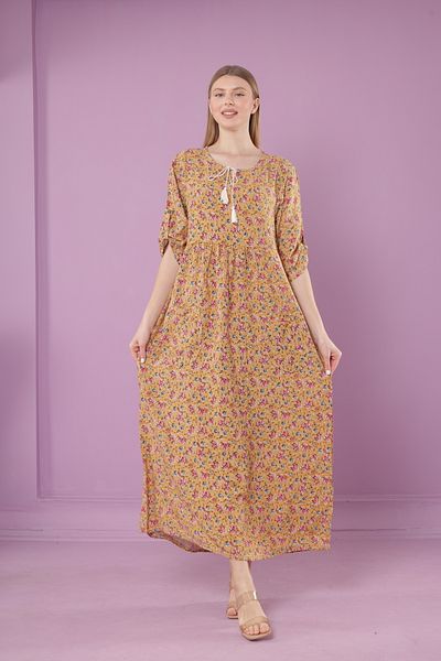 mervemoda Women's woven viscose pocket drop collar long dress