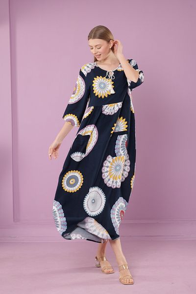 mervemoda Γυναικείο φόρεμα βισκόζης - με τσέπες και μακρύ γιακά