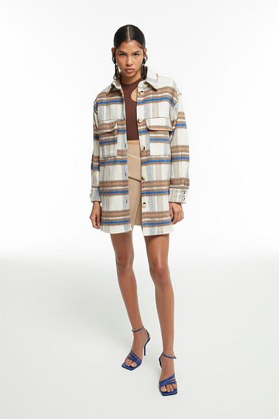 Quzu Oversize Jacket with Big Pockets Beige