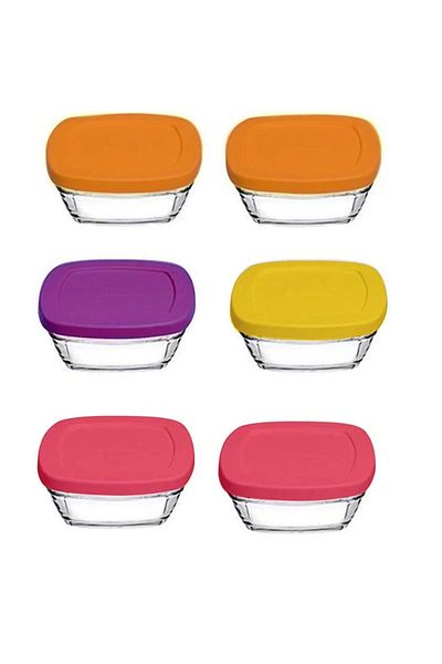 Paşabahçe 53662 New Pudding Colorful Glass Storage Container with Lid 6 Pieces Breakfast 310cc