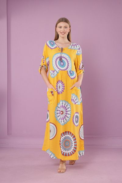 mervemoda Dark Sari - Γυναικείο μακρύ φόρεμα με γιακά βισκόζης με τσέπες