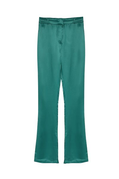 Quzu Slit Detailed Satin Trousers Dark Green