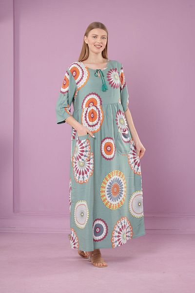 mervemoda Γυναικείο μακρύ φόρεμα βισκόζης - γιακάς και τσέπες