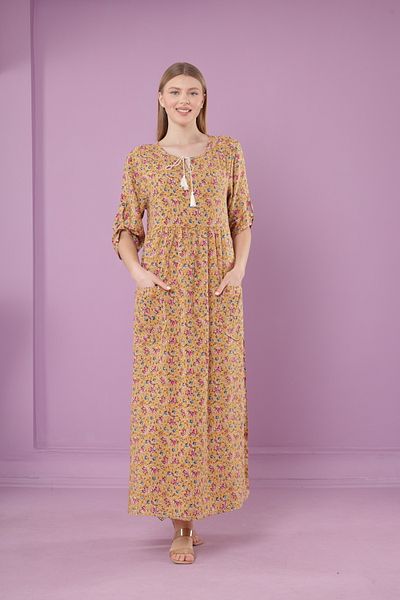 mervemoda Women's woven viscose pocket drop collar long dress