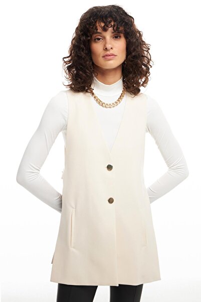 Quzu Side Open Buttoned Vest Jacket Bone