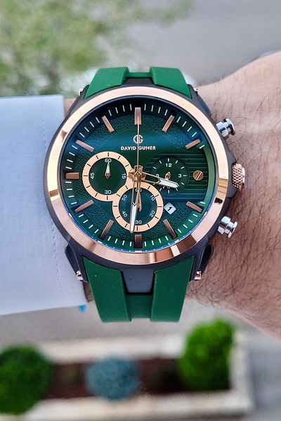 DAVID GUNER Men's Wrist Watch with Cord Green Color Inner Gauges Active Gift Package