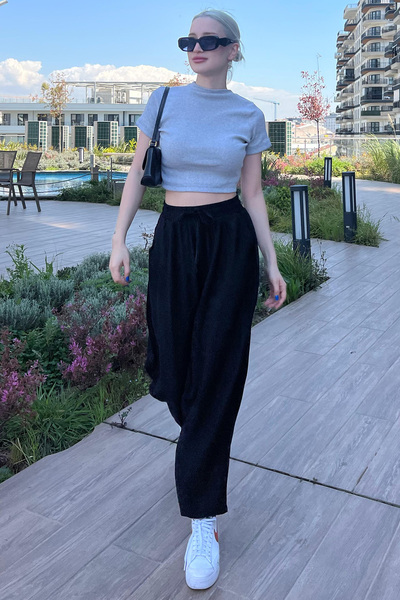 Madmext Siyah Beli Lastikli Balon Pantolon Mg1841