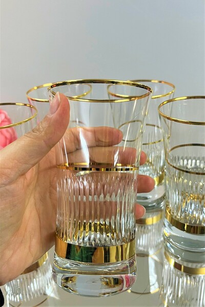 DECOSTYLE مجموعة أكواب مشروبات خفيفة من باشاباهتشي أزور مزينة باللون الذهبي غ...