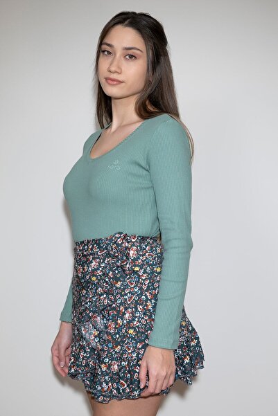 Soyo Γυναικεία Πράσινη Βασική Πλεκτή Μπλούζα με μακρυμάνικο λαιμόκοψη V