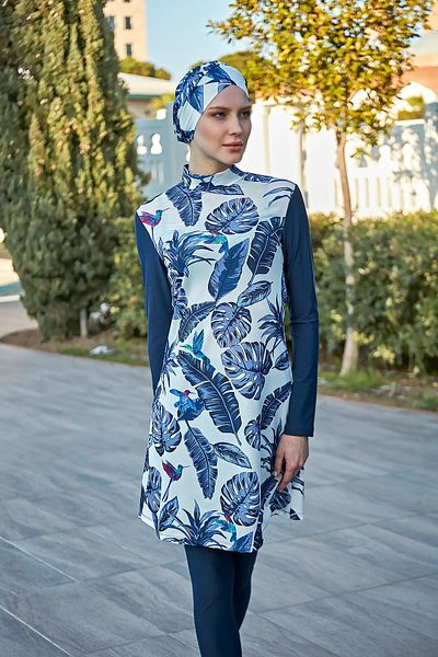 Remsa Mayo Remsa Design Lycra Hijab Swimsuit Blue Leaves R900-105